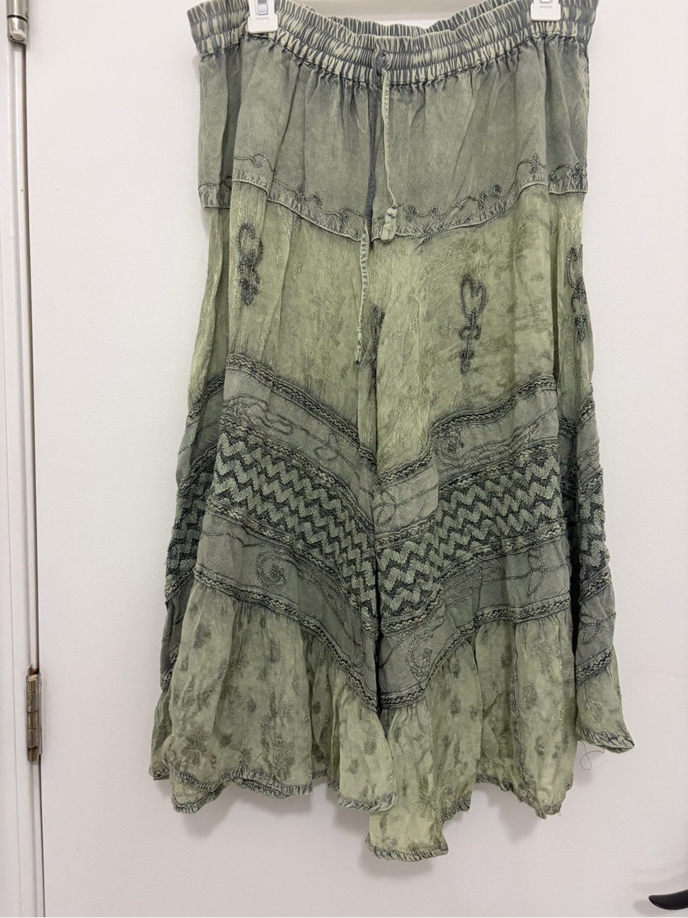 Boho Light Green Tiered A-Line Skirt with Elastic Waist